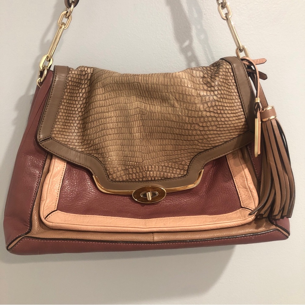 Coach Madison Leather Shoulder Bag Pinnacle Colorblock Lizard Flap Legacy Bag